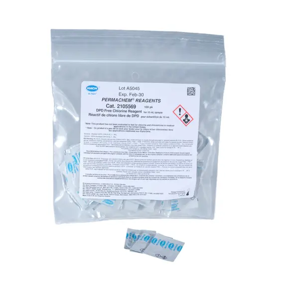 HACH 2105569 DPD Free Chlorine Reagent Powder Pillow 10 mL isi 100 Test