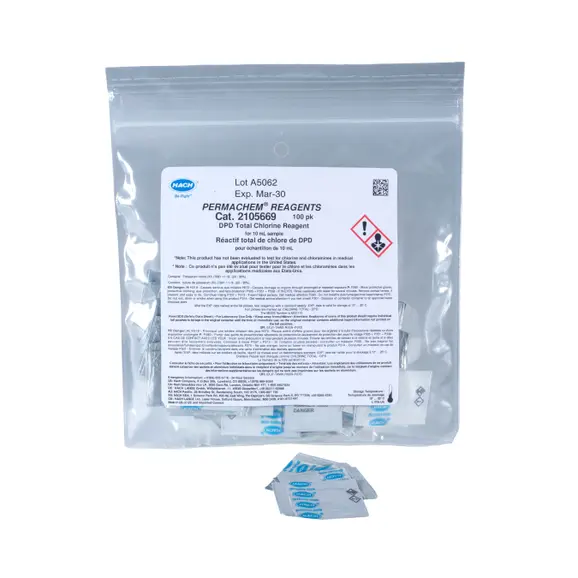 HACH 2105669 DPD Total Chlorine Reagent Powder Pillow 10 mL isi 100 Test
